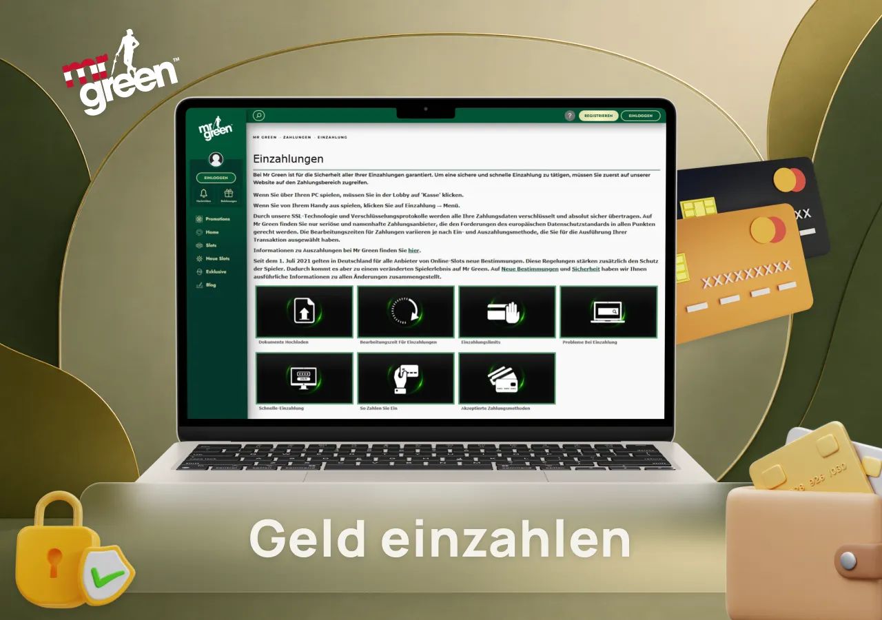 Einzahlungsbereich mit sicheren Optionen für schnelle und einfache Casino-Einzahlungen.